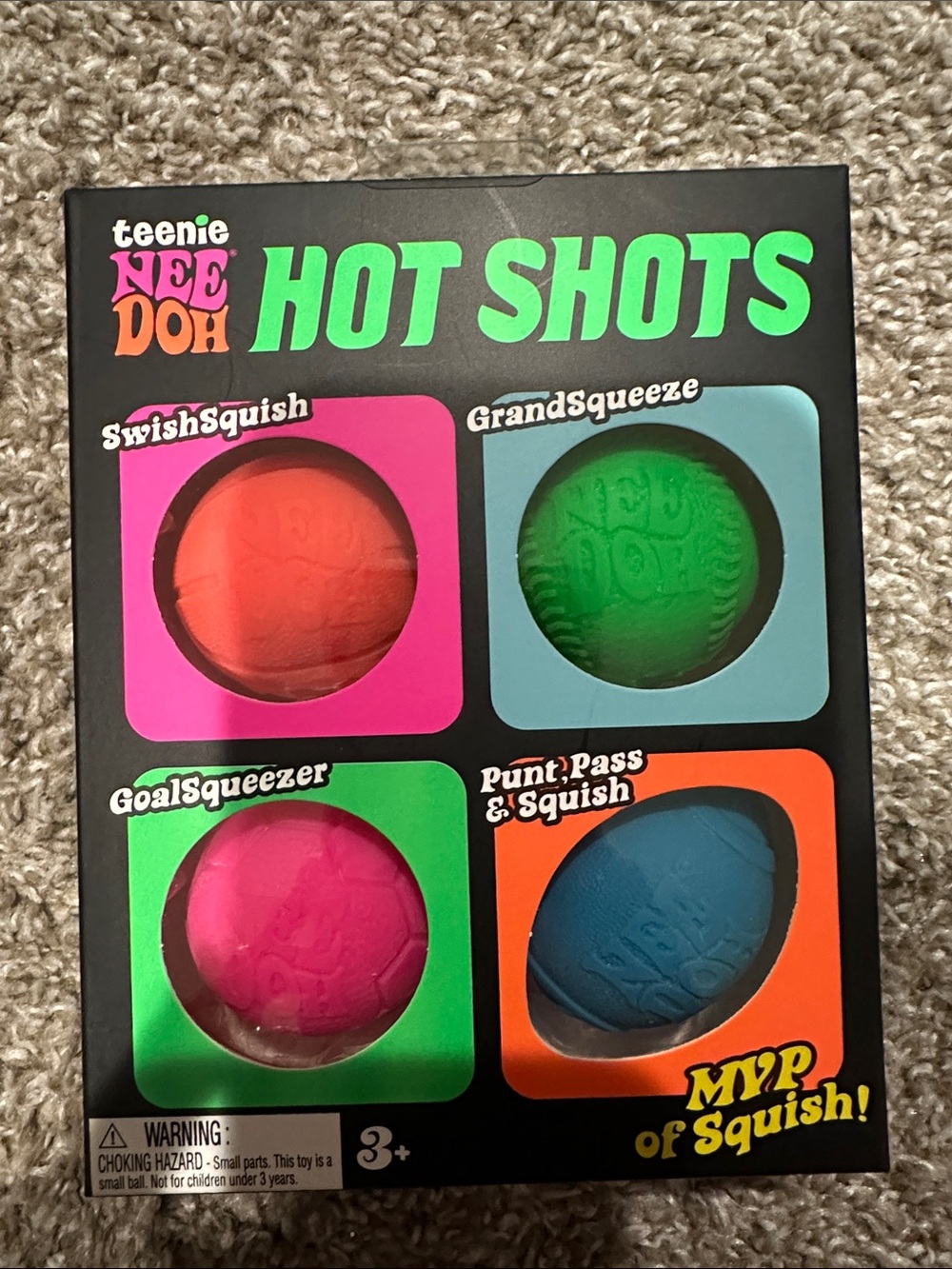 teenie NEE DOH Hot Shots Squishy Ball Set - Neon Orange, Green, Pink, Blue